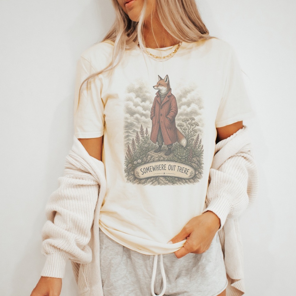 Fox in the Garden Graphic Tee Vintage Engraving Style Nature Art